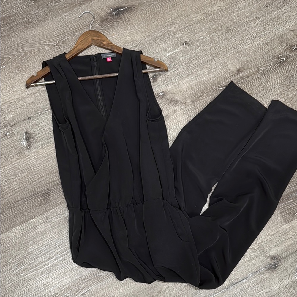 Vince Camuto Black Jumpsuit with Sleeveless Design and Deep V-Neckline